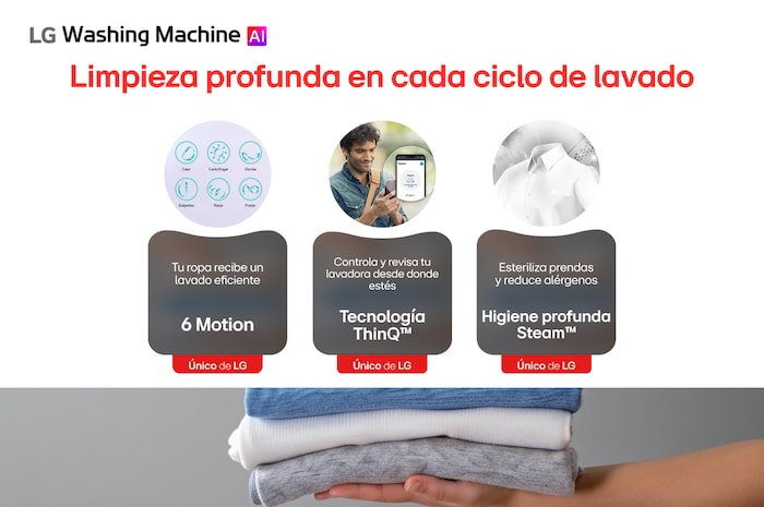 Limpieza profunda en cada ciclo de lavado LG WO20EGNTS6P